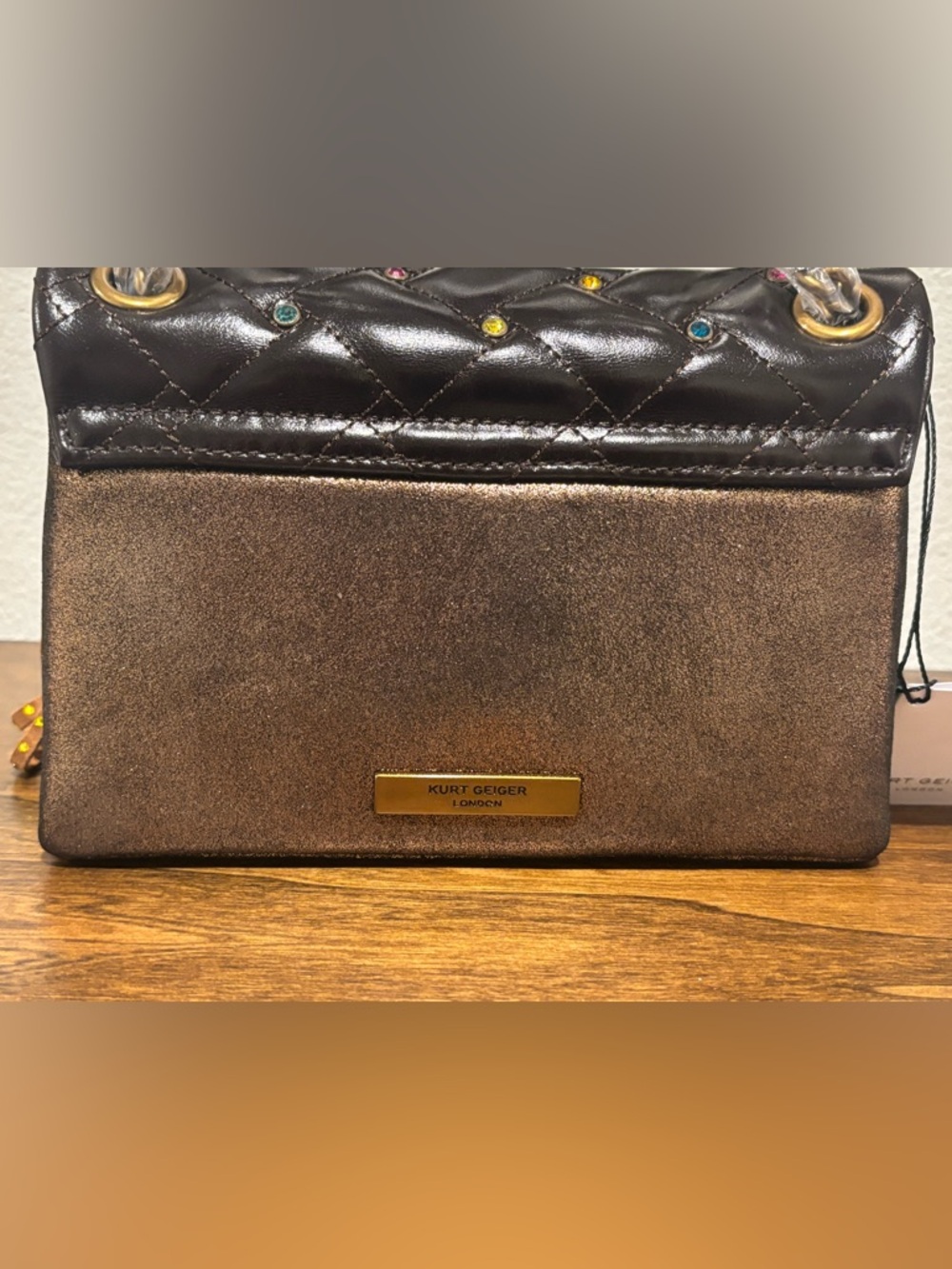 Kurt Geiger Mini Kensington Leather Fringe Crossbody Bag with Multicolor Studs - Picture 8 of 15